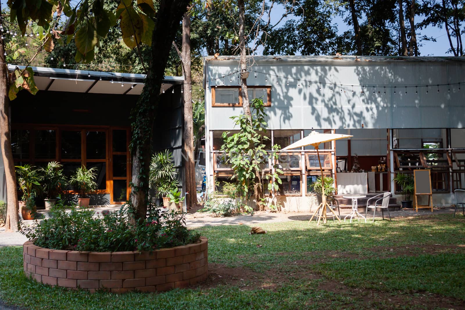 Garden decorated in coffee shop, stock photo