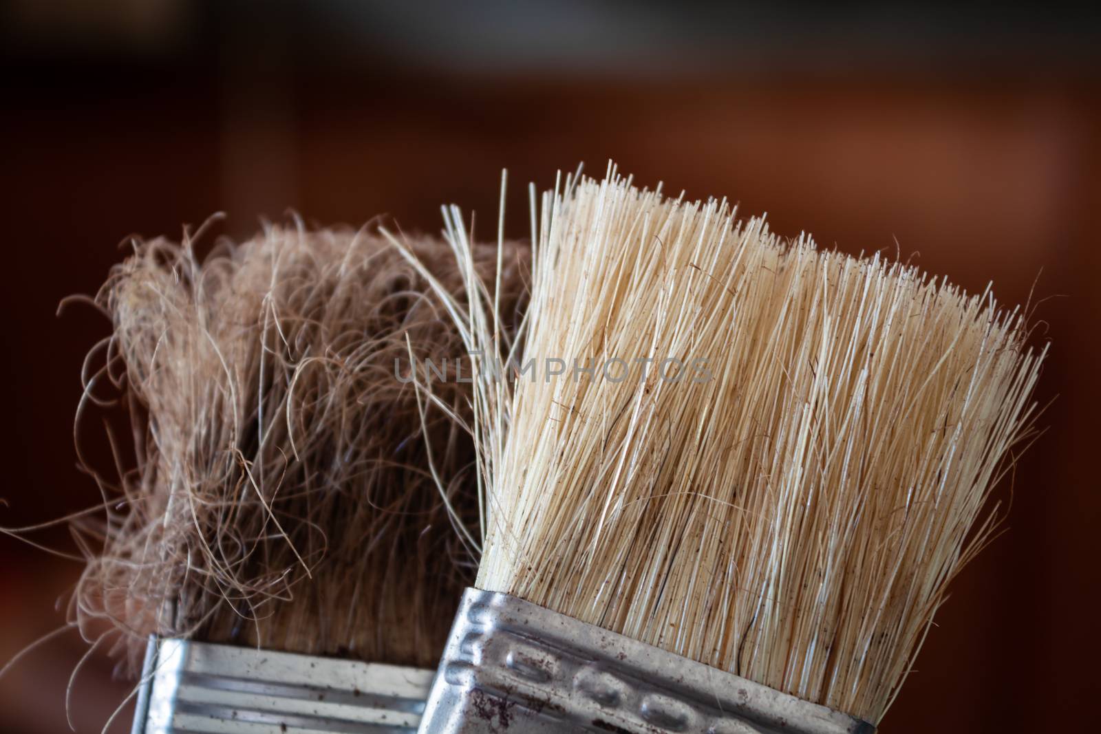 Close up brush using for clean coffee grinder by punsayaporn