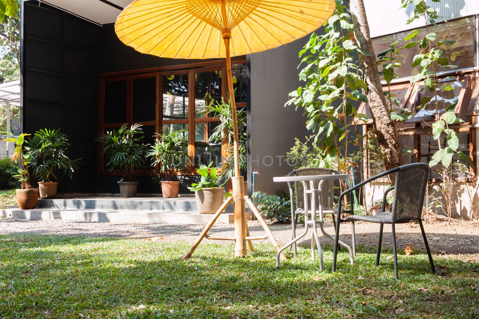 Garden decorated in coffee shop, stock photo