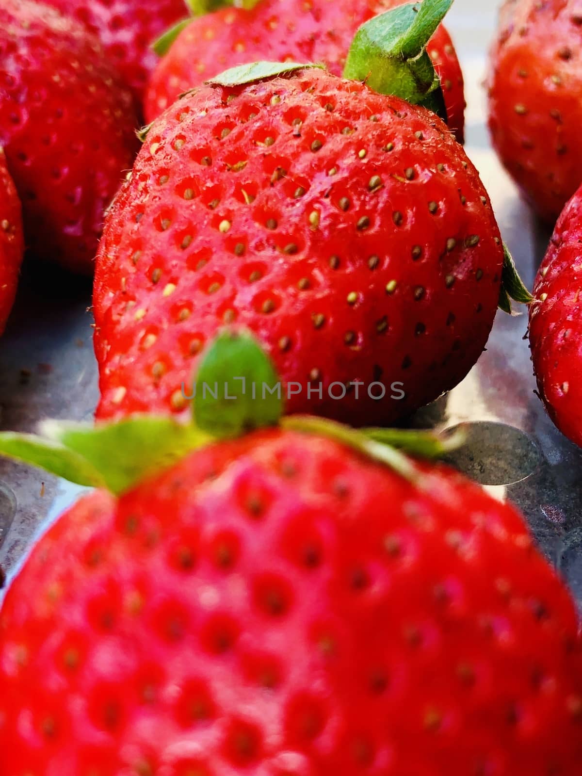 Beautiful view of red color strawberry fruit kept for sale in the market