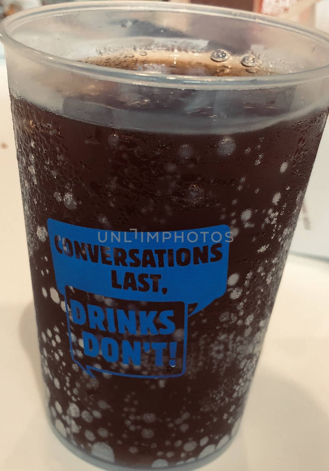 Beautiful view of Coke drinks with ice cubes in the glass