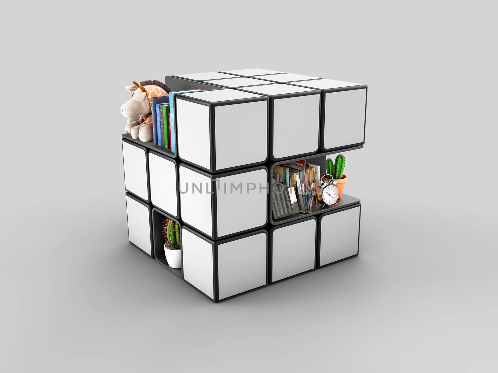 3d rendering of cube with shelves, can use for business concept, education , clipping path included by tussik