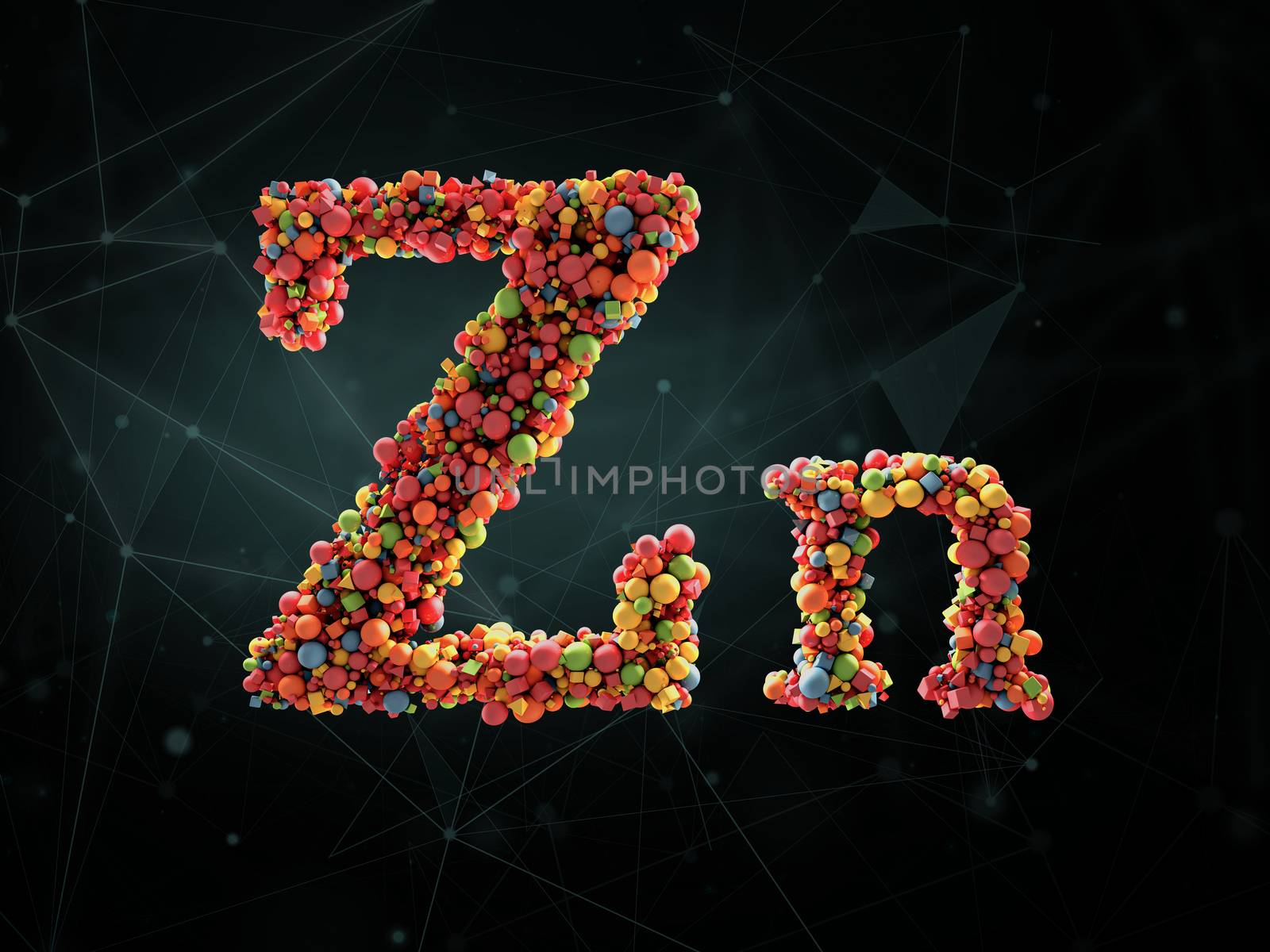 3d Rendering of mineral of Zinc on abstract background. Concept of dietary supplements.