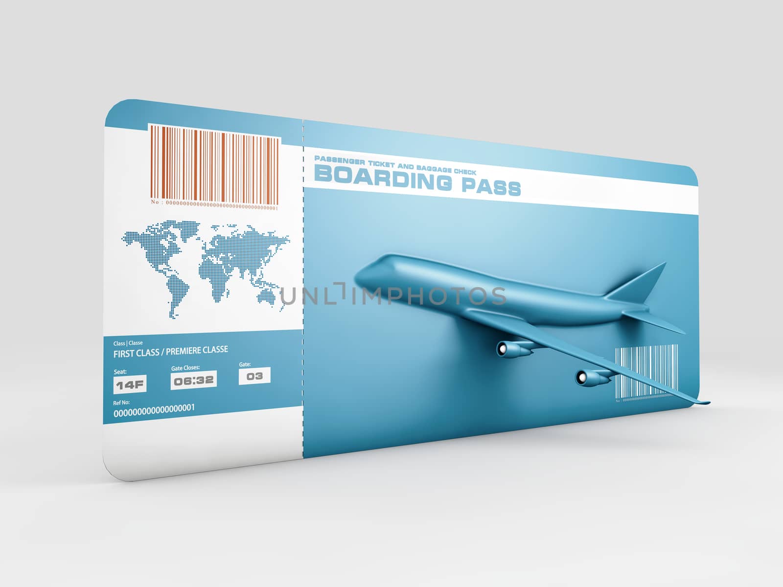 Variant of air ticket isolated on white. 3d illustration, clipping path included.