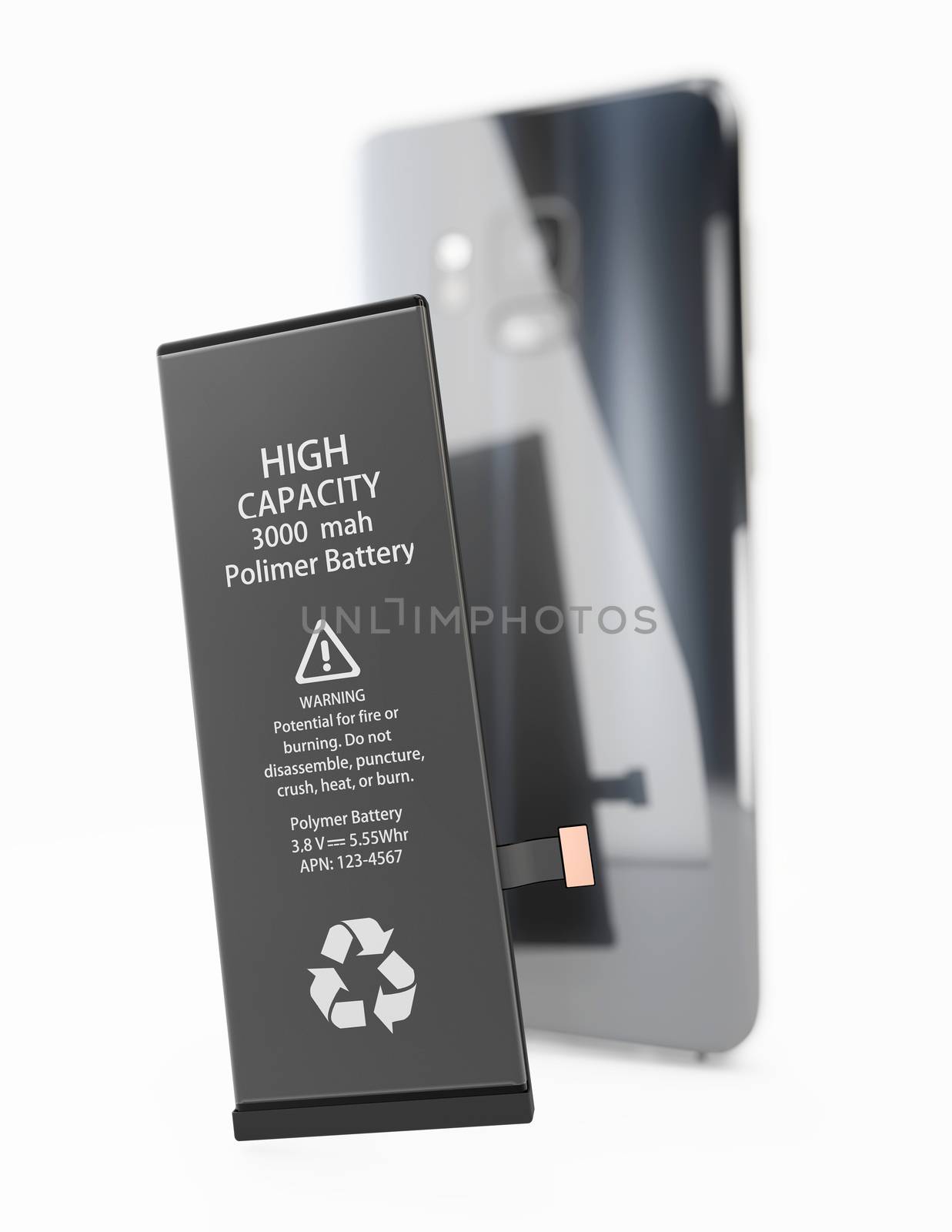 3d Illustration of battery and cellphone isolated gray by tussik