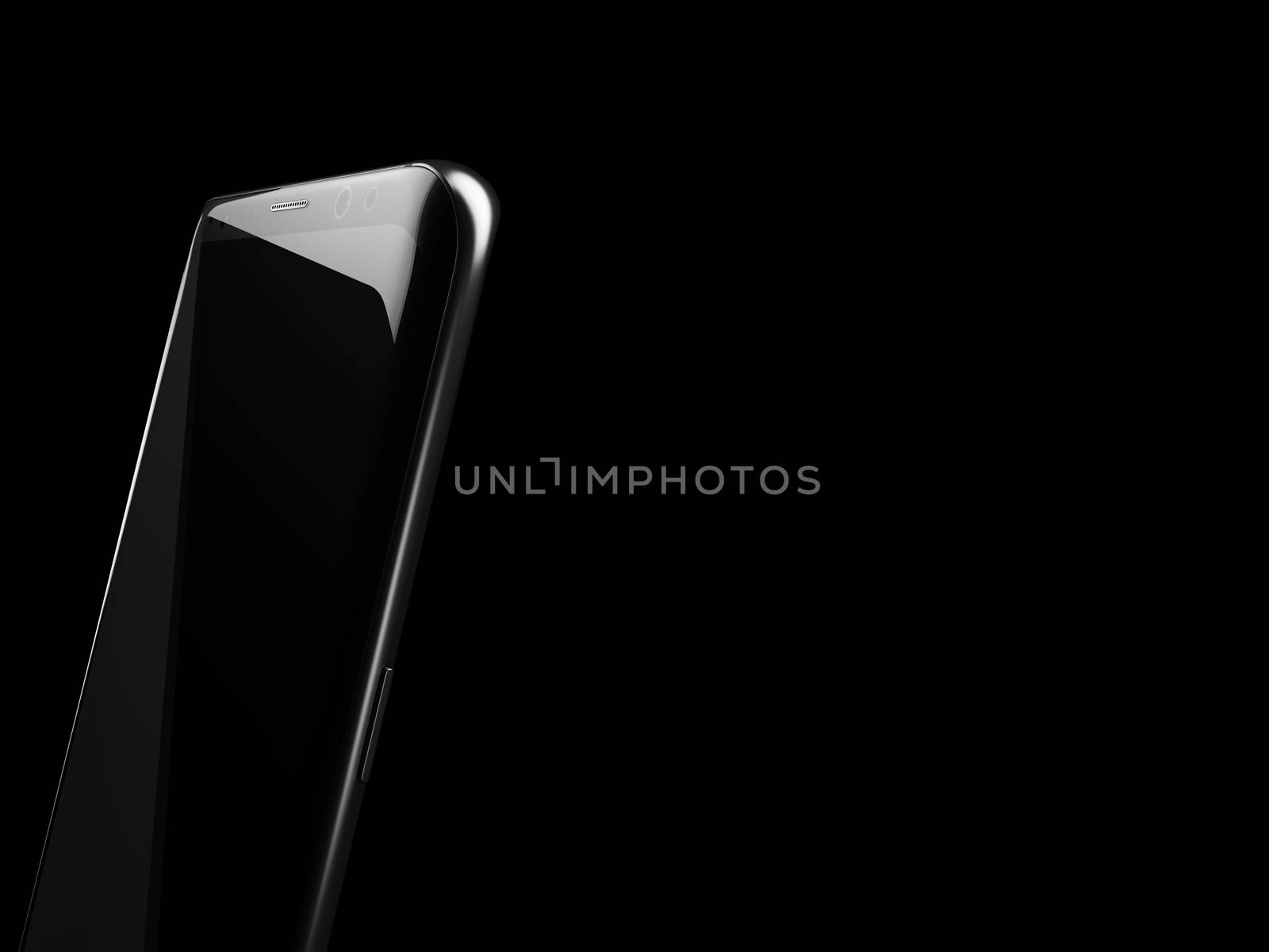 3d Illustration of Black smartphone on a black background.