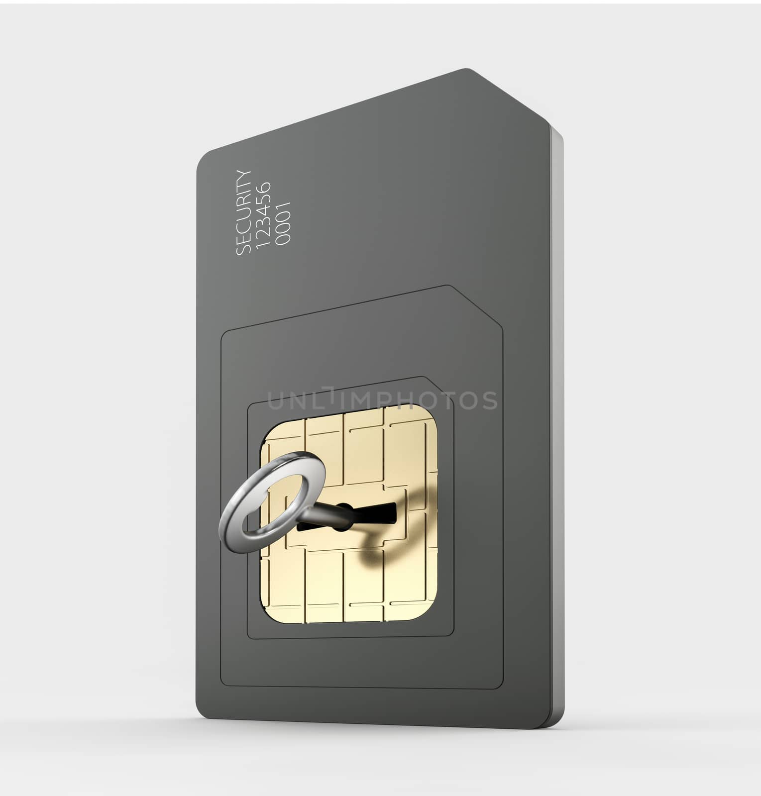 3d render of simcard protection concept, isolated white by tussik