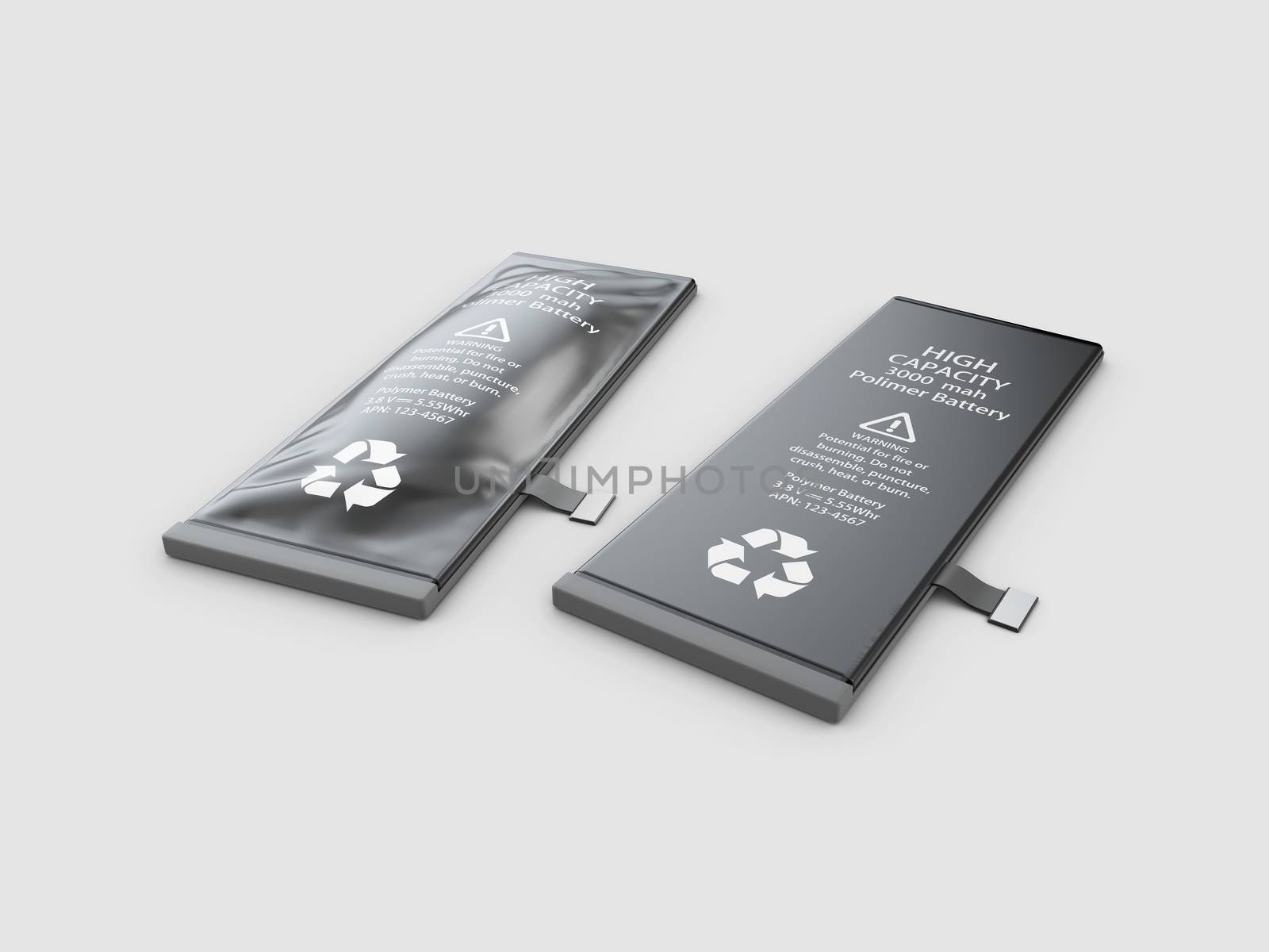 3d Illustration of Swollen mobile phone battery. Expired or low quality battery by tussik