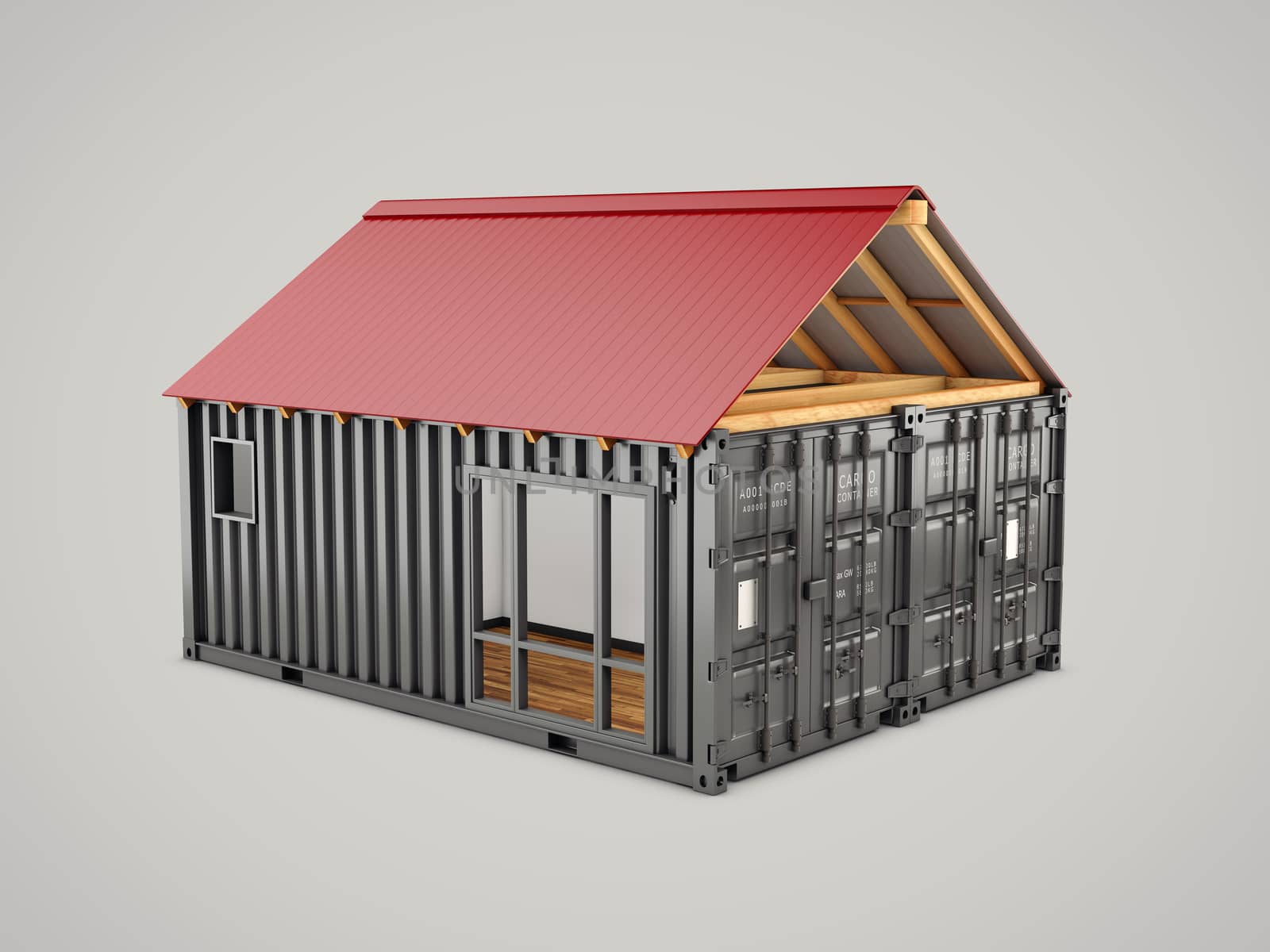 3d rendering of Converted old shipping container into house, isolated gray, clipping path included by tussik