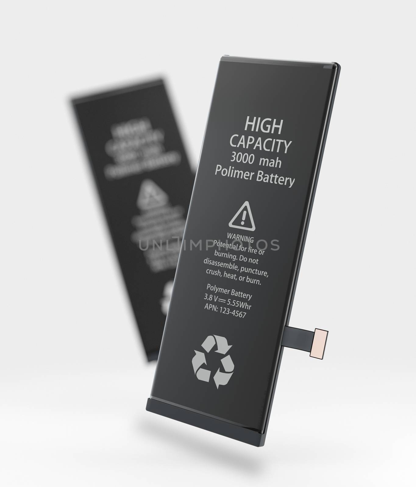 3d Illustration of Rechargeable cell phone battery. on blured background by tussik