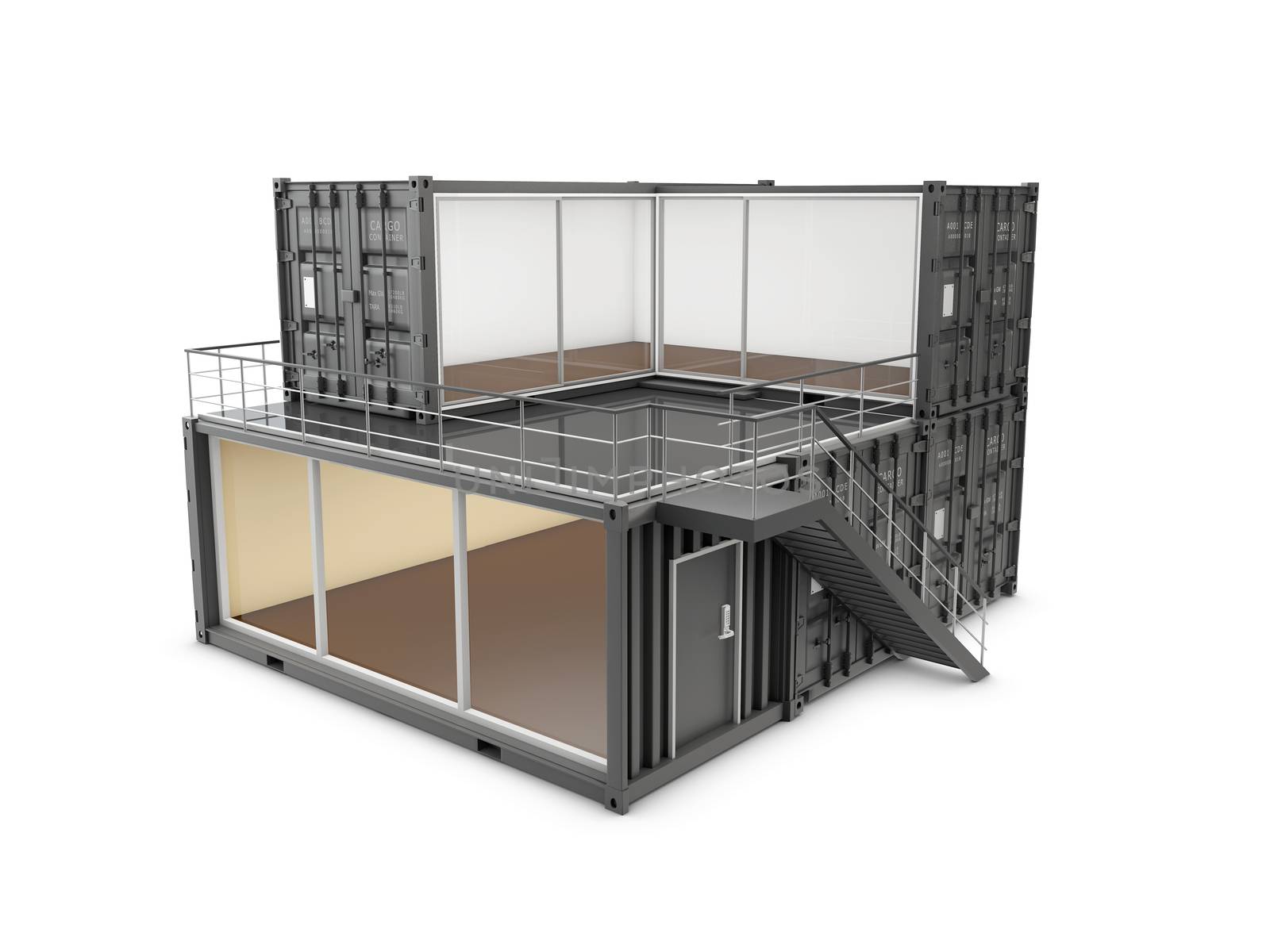 3d Illustration of Converted old shipping container into office, isolated gray by tussik
