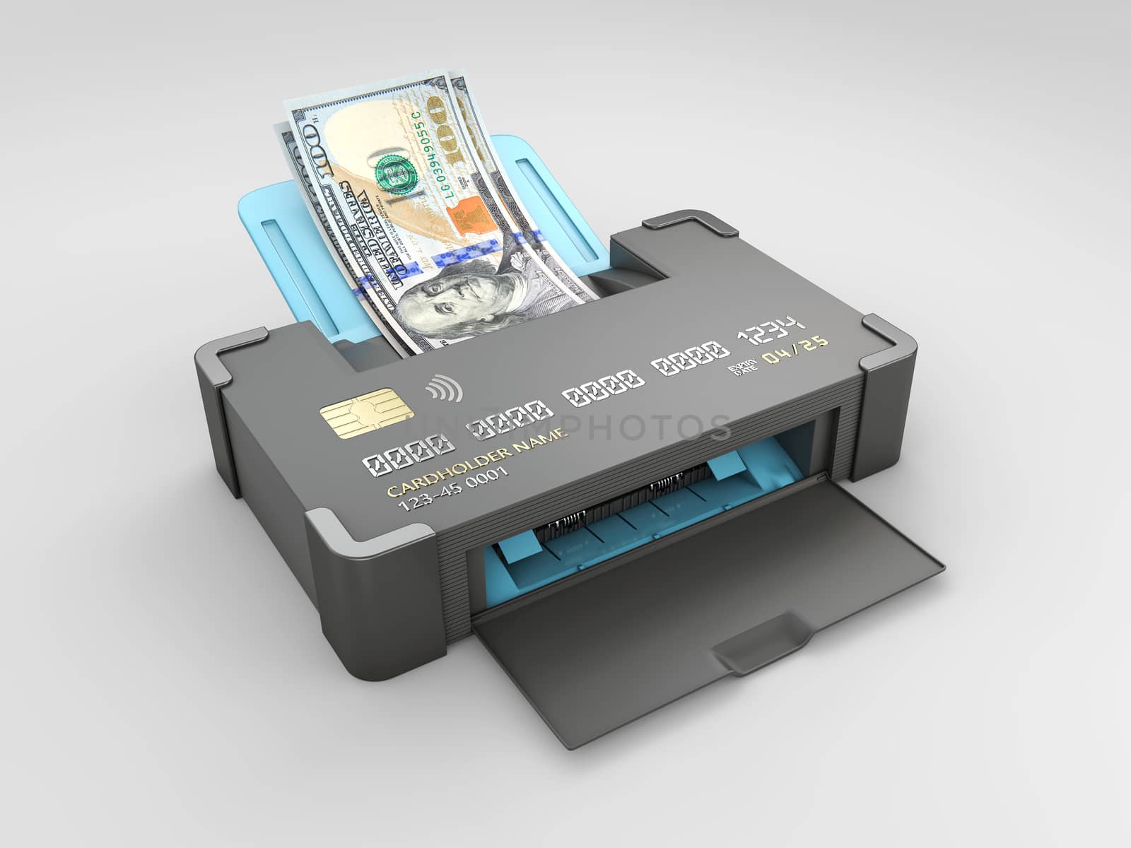 3d render of credit card with a dollars bills, isolated white background, clipping path included by tussik