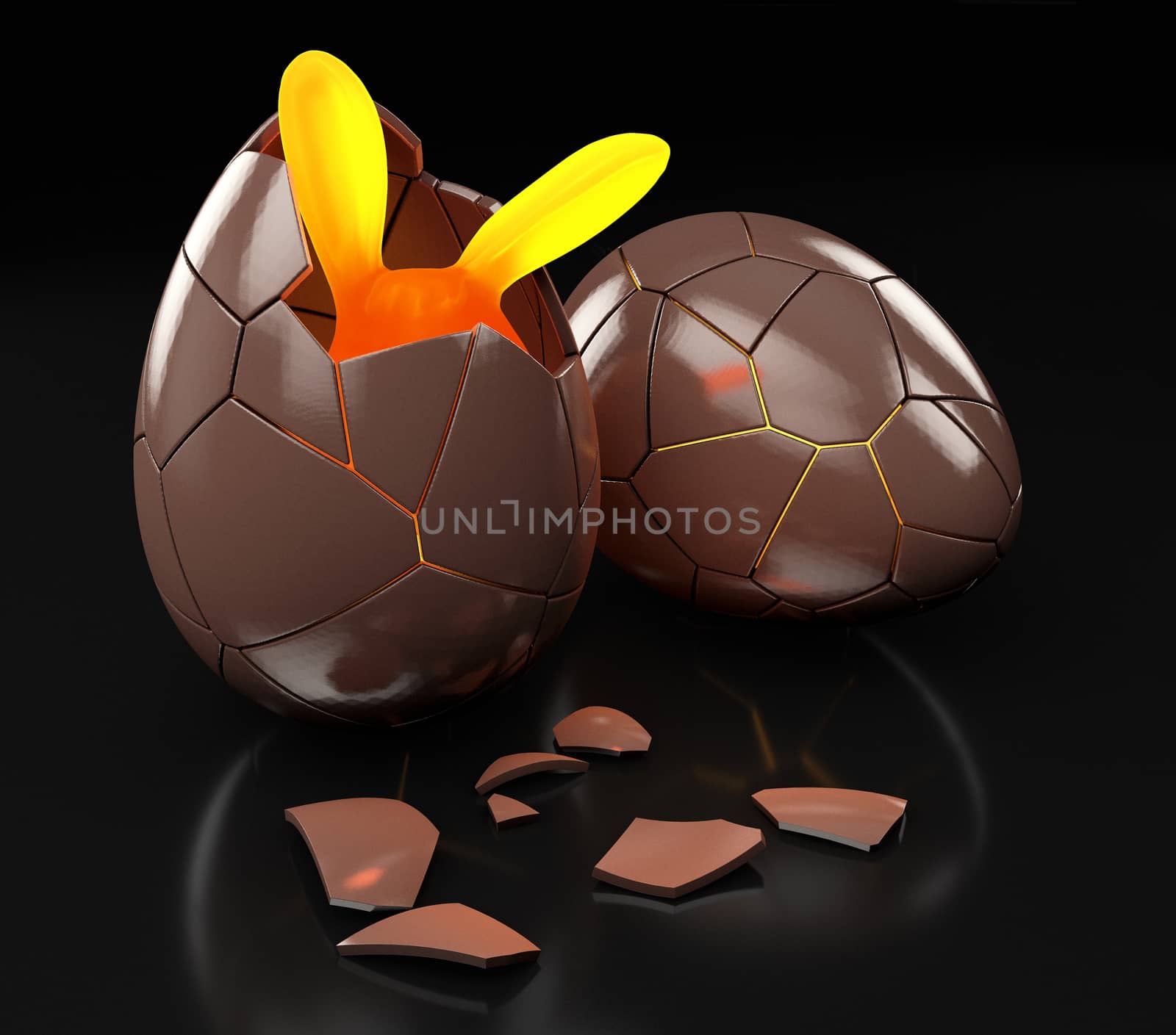 3d Rendering of Chocolate Easter egg with the top broken by tussik