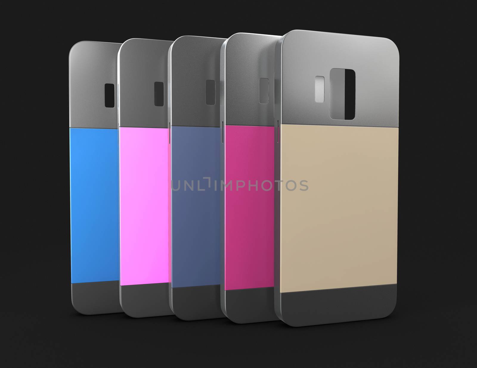 3d Illustration of smartphone back covers on a black background by tussik