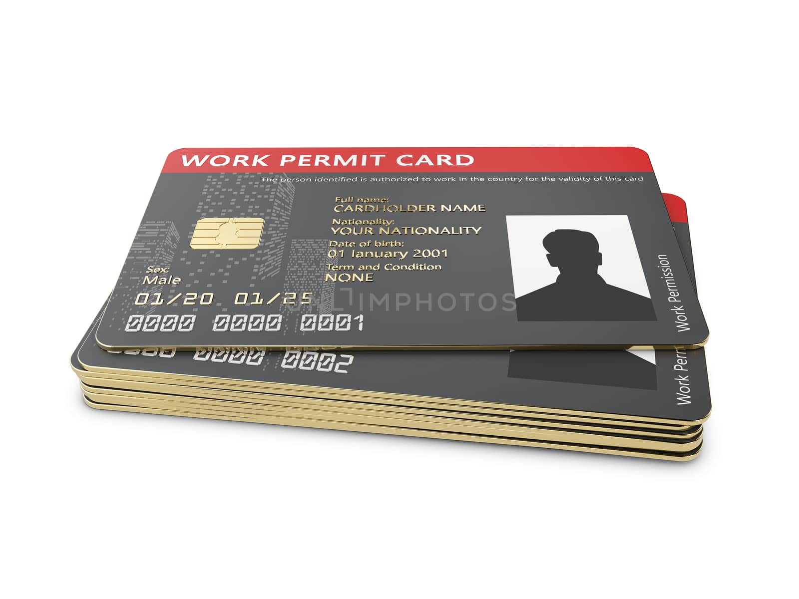 3d Rendering of work permit id cards isolated white by tussik