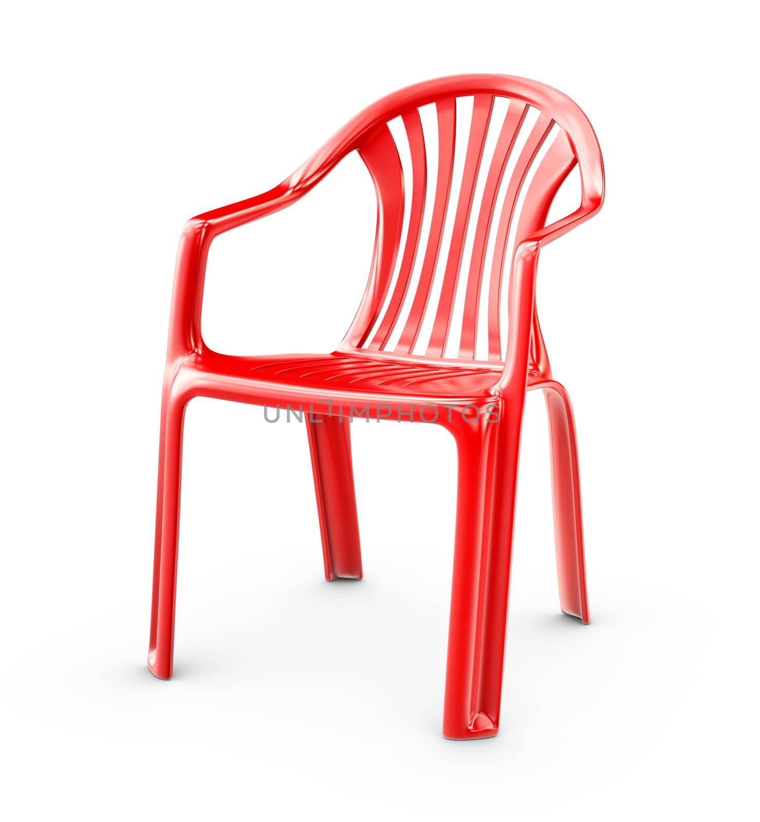 3d Rendering of Red plastic chair on a white background by tussik