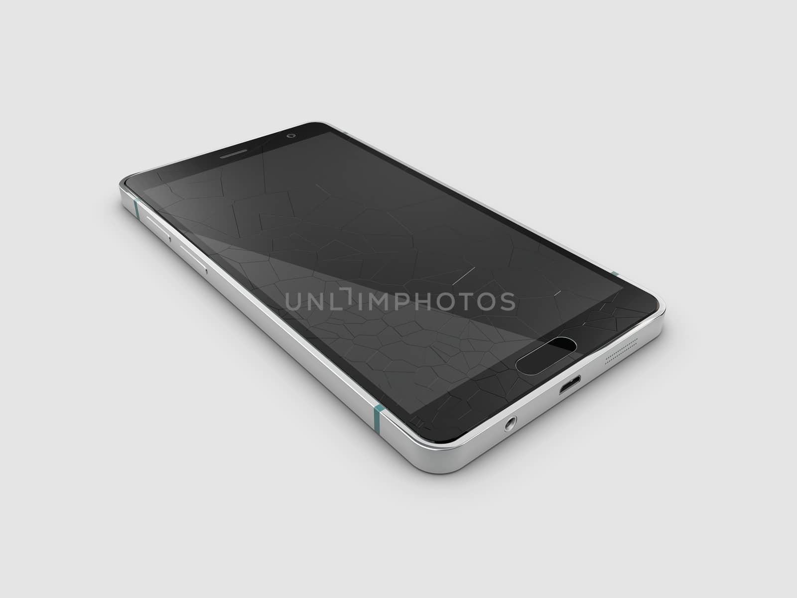 Broken mobile phone screen, 3d Illustration isolated gray.