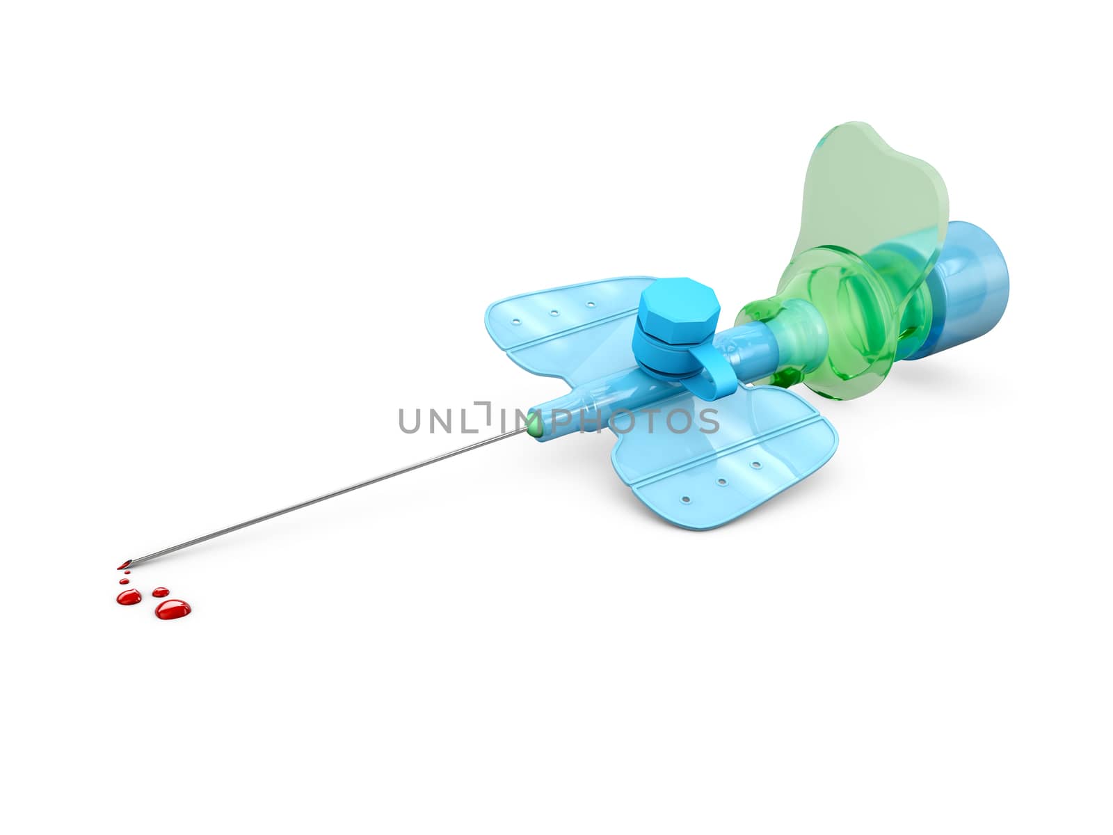 3d Illustration of Used syringe with blood isolated on white.