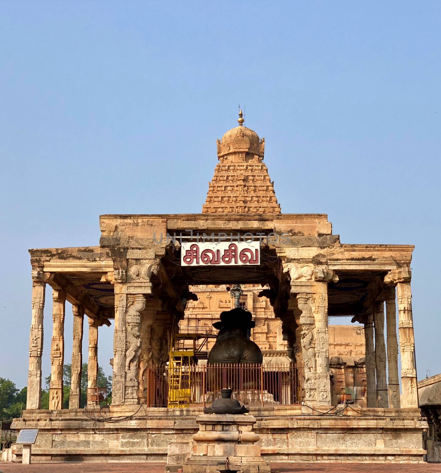 The Brihadisvara temple or Brihadeeswar temple located in Thanjavur, Tamilnadu built by Tamil King Raja Raja Chola-I between 1003 and 1010 AD. This is the Hindu temple built in Dravidian architecture style. The temple is entirely built with granite stones and the temple contains many monolithic sculptures in it. This temple is one of the `Great Living Chola Temples` and also tamil words are inscribed in the wall of the temple. This temple is dedicated to Lord shiva and it is a UNESCO World Heritage Site.