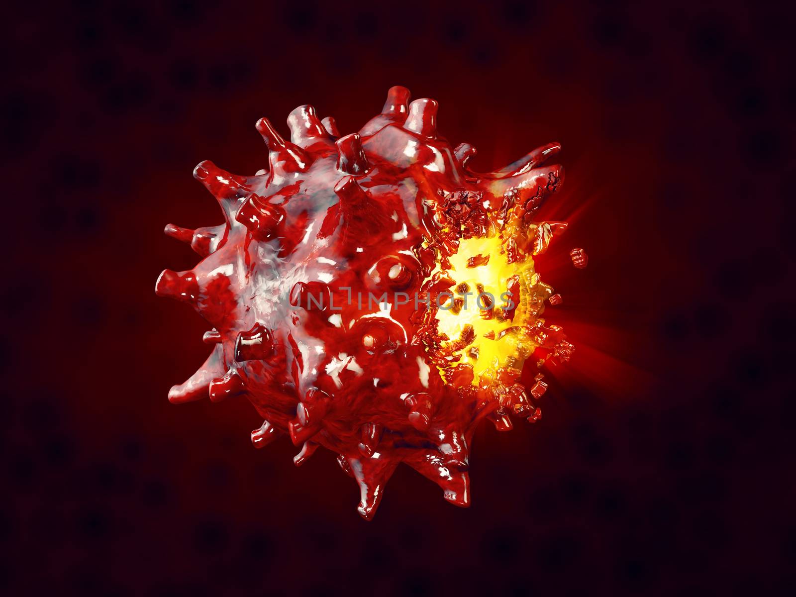 3d Rendering of destruction bacteria, isolated black and red.