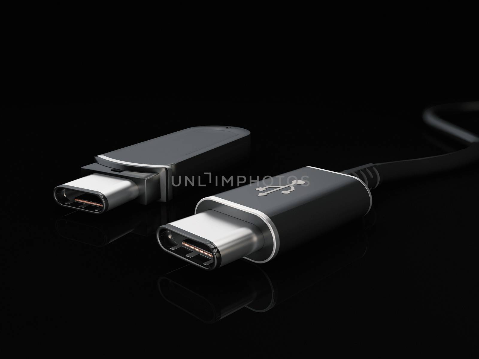 USB Type C or USB 4 connector cable line art 3d Illustration by tussik