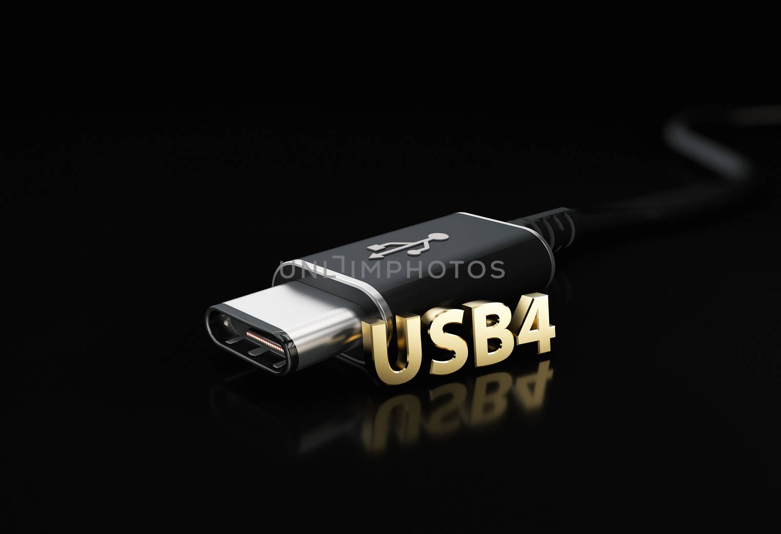USB Type C or USB 4 connector cable line art 3d Illustration.