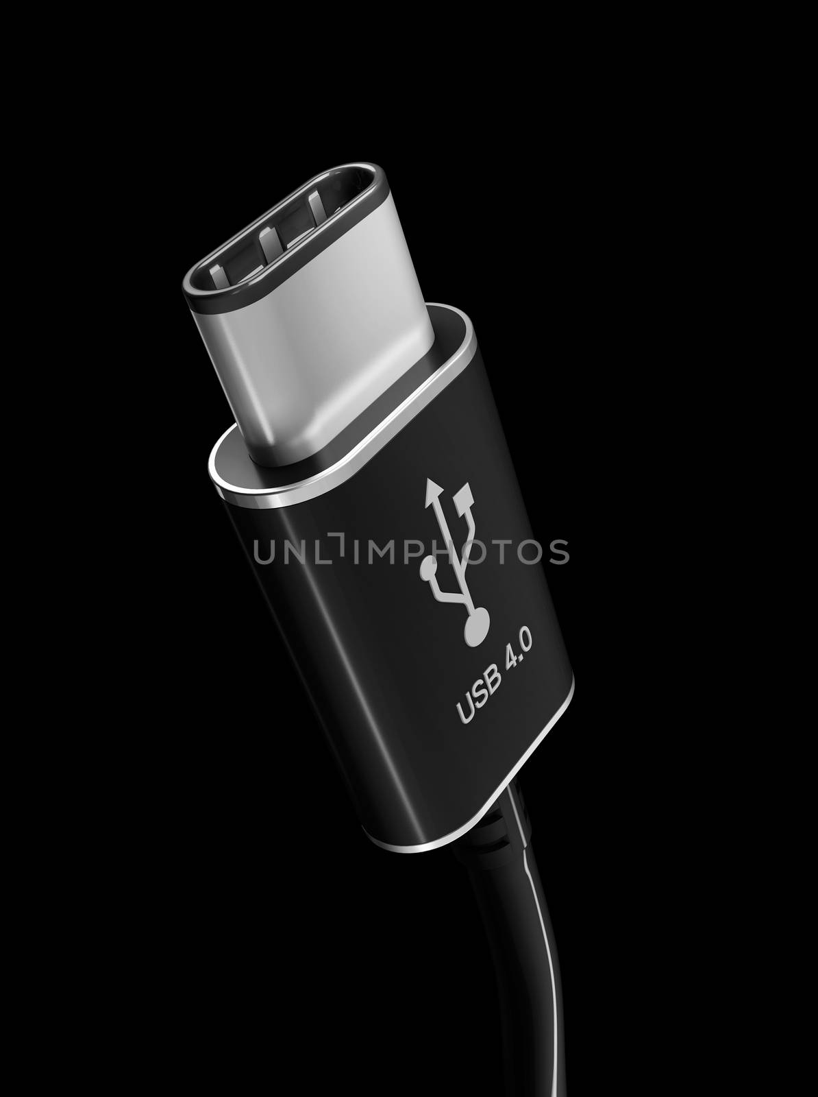 USB Type C or USB 4 connector cable line art 3d Illustration.