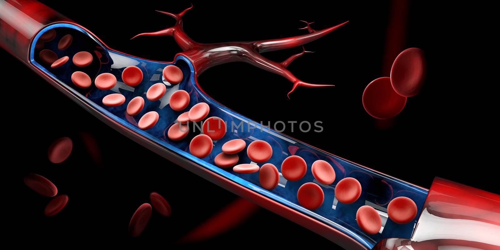 3d Illustration of red blood cells in vein by tussik