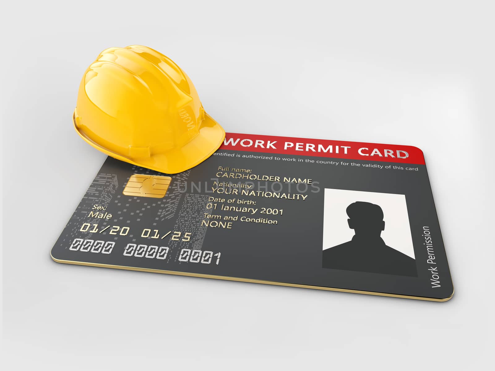 3d Rendering of work permit id card isolated white.