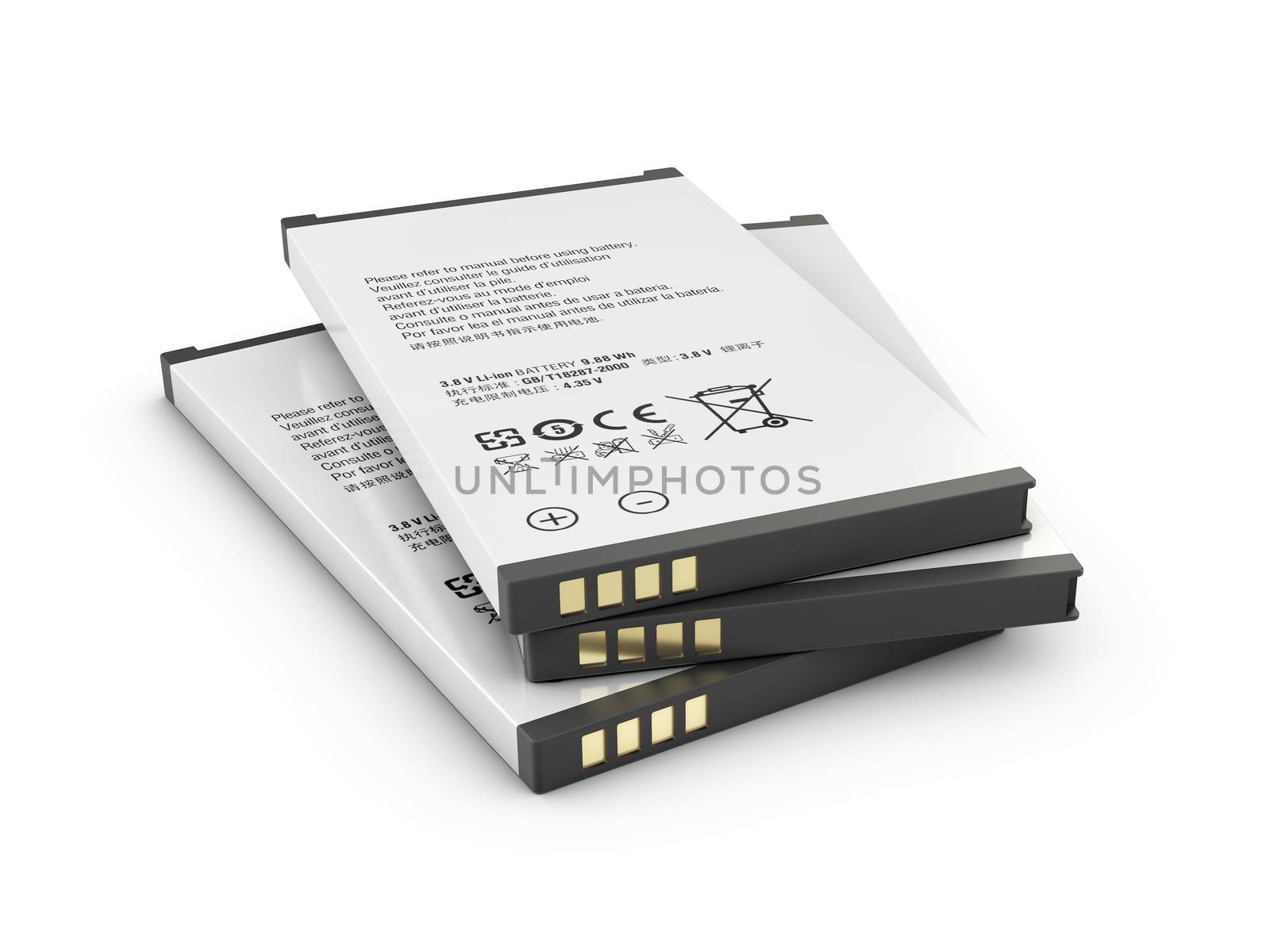 3d Illustration of mobile phone battery isolated white by tussik