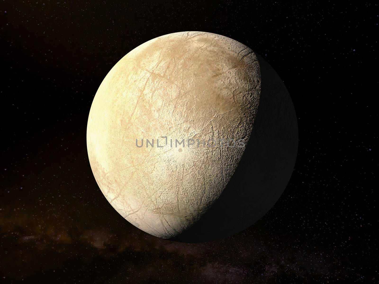 Jupiter moon Europe - High resolution 3D Rendering images presents planets of the solar system. This image elements furnished by NASA