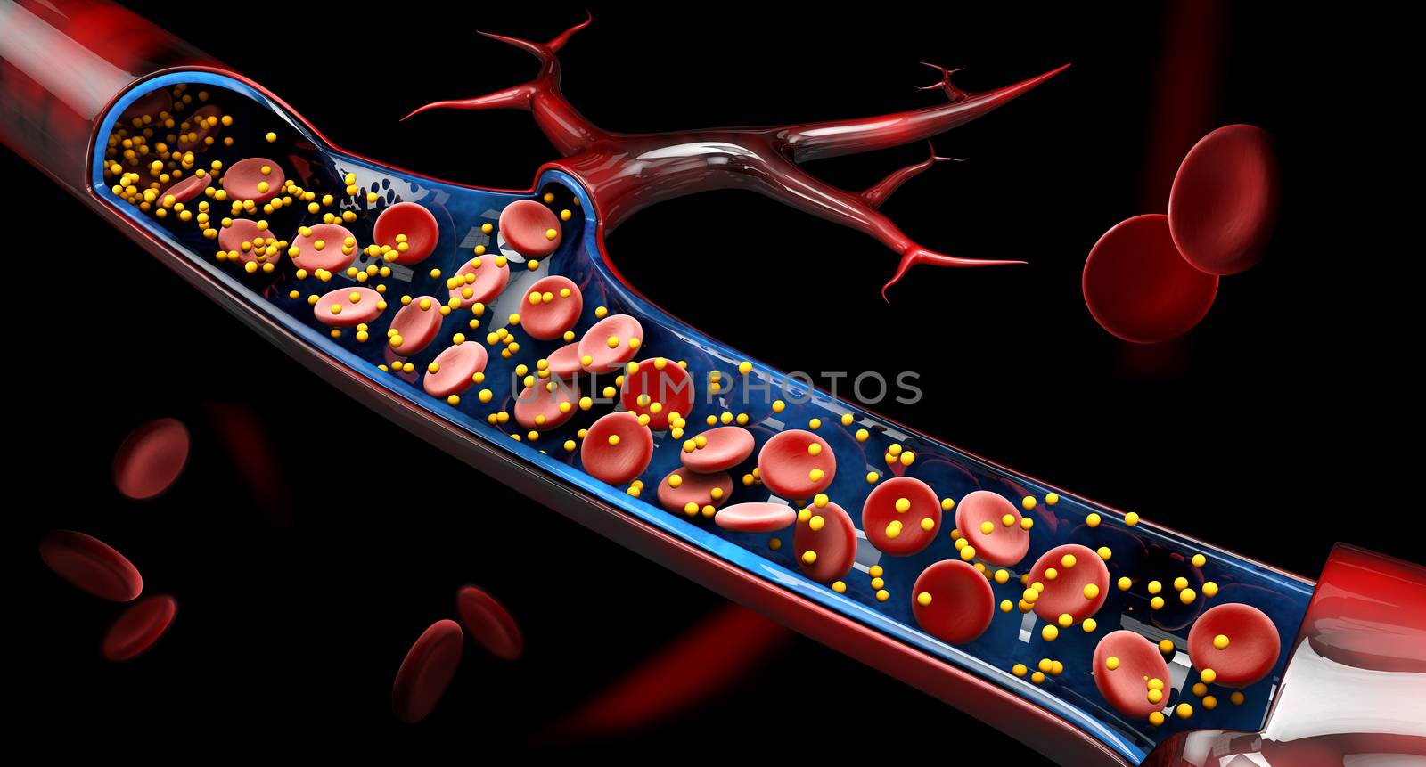 3d Illustration of calcium level in the blood vein by tussik
