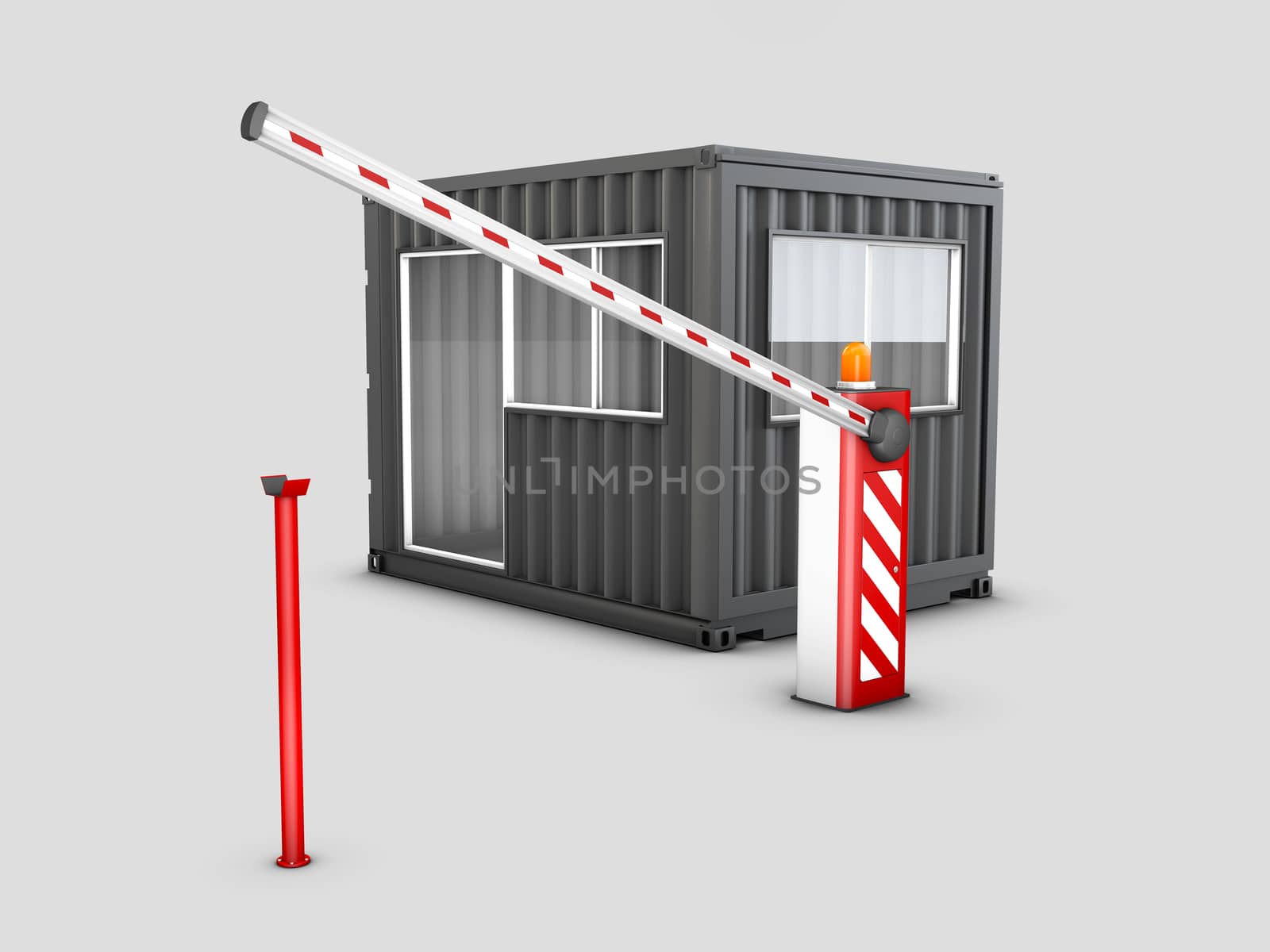 3d Illustration of Converted old shipping container into checkpoint, isolated white by tussik