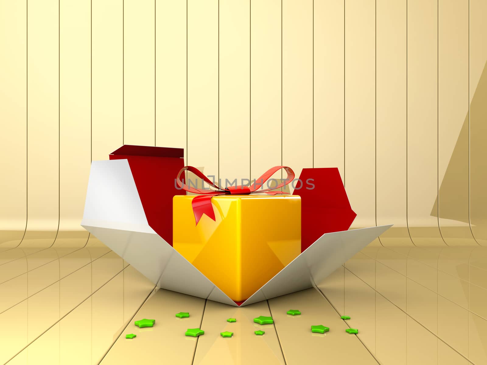 3d Illustration of Decorative gift box with red bow. by tussik