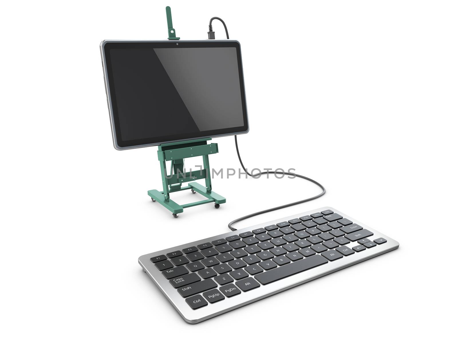 3d Illustration of keyboard and planshet on the easel, design concept by tussik