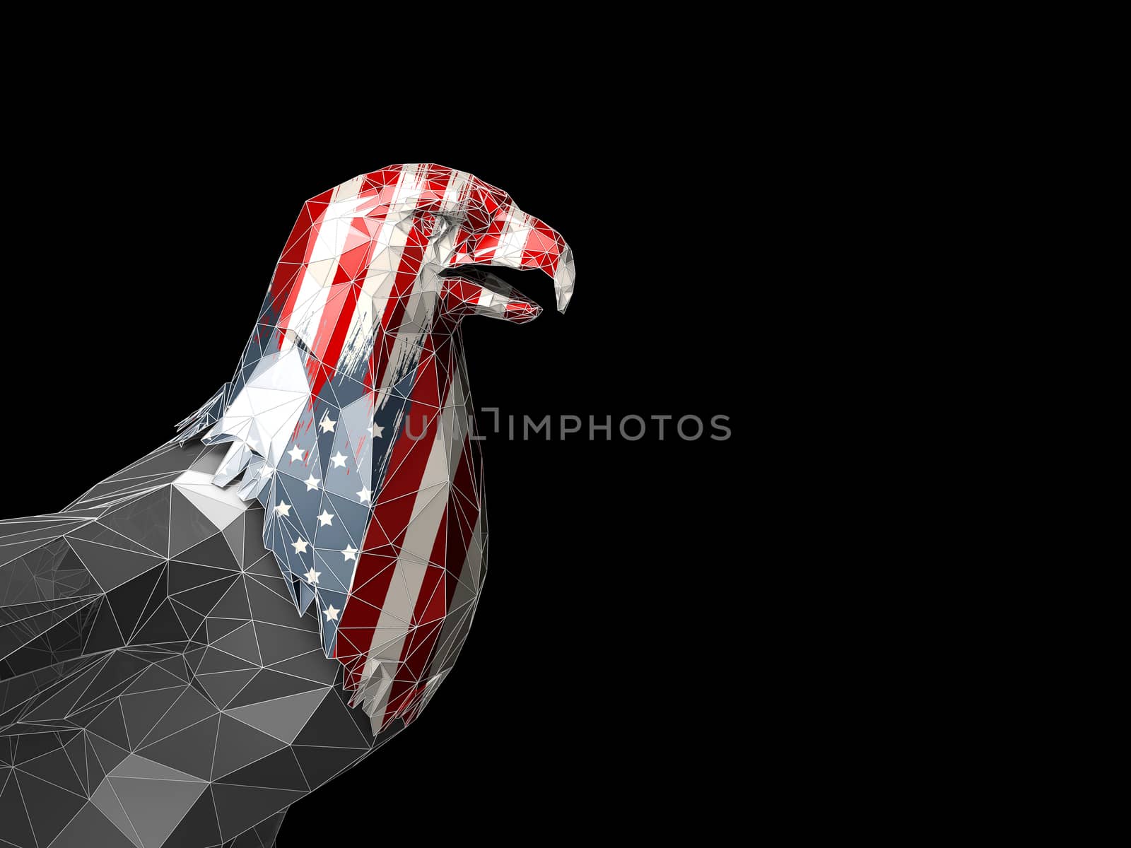 3d Rendering of American eagle with USA flags.