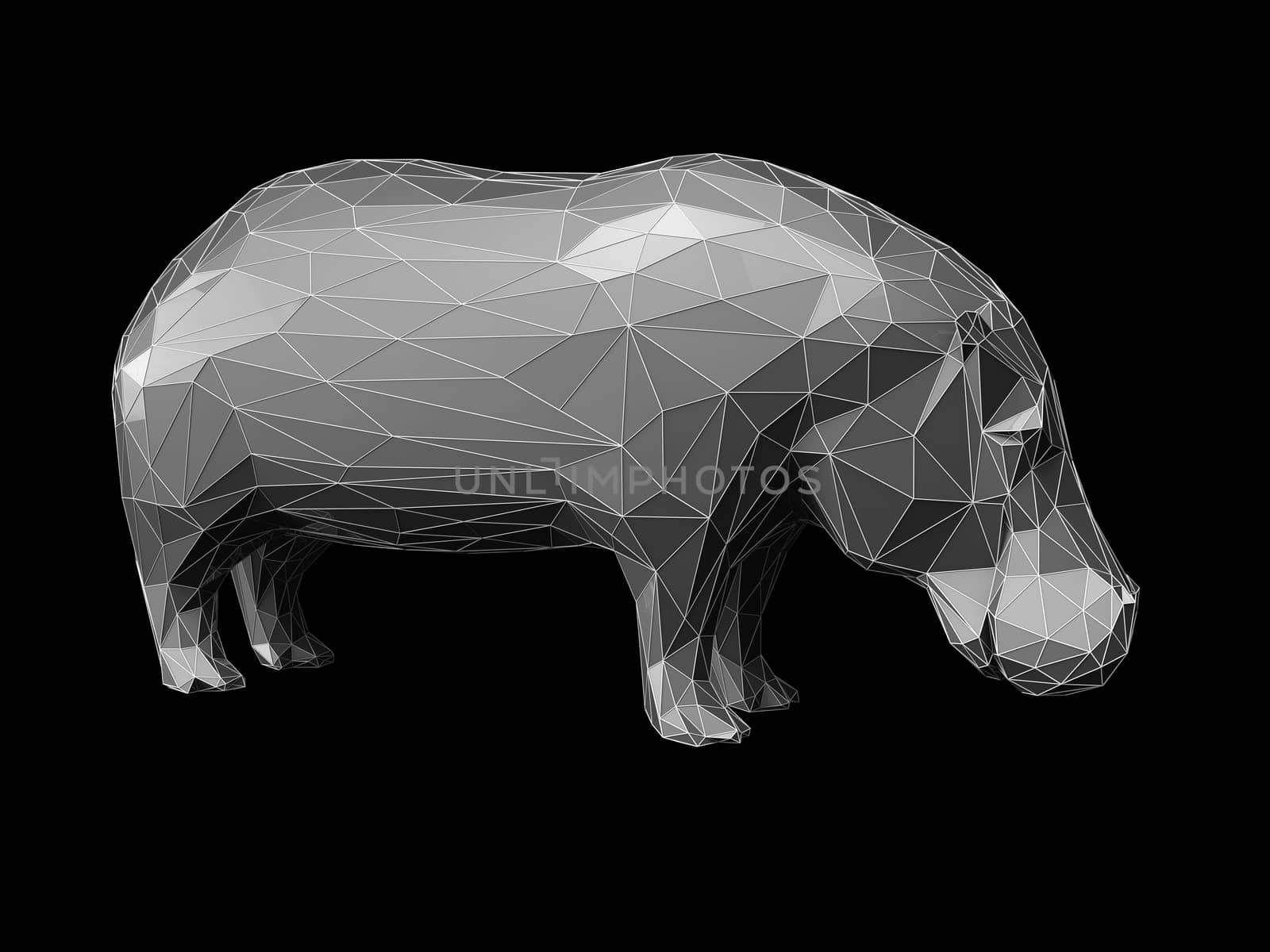 3D Illustration of low poly style hippo.