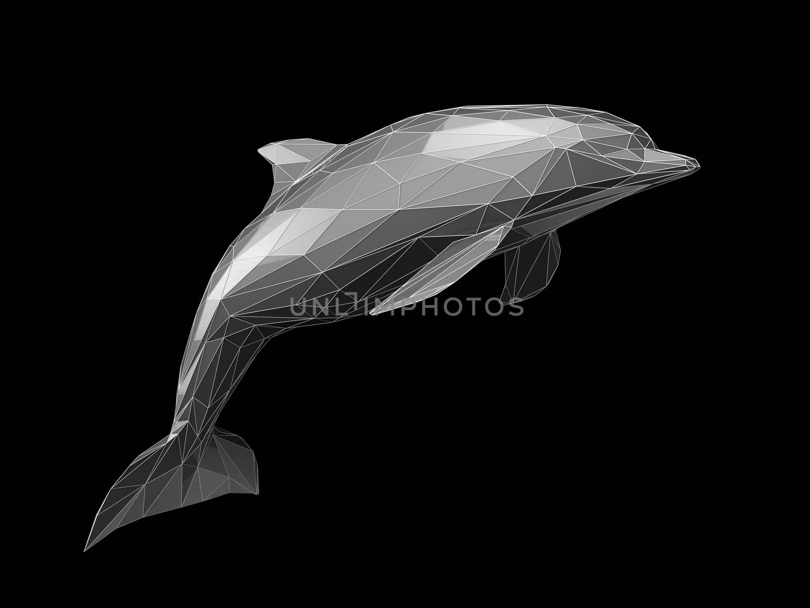 3d Illustration of polygonal dolphin on black background by tussik