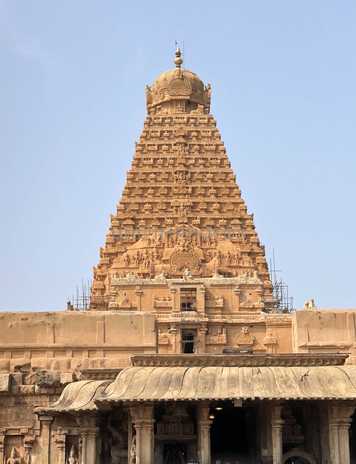 The Brihadisvara temple or Brihadeeswar temple located in Thanjavur, Tamilnadu built by Tamil King Raja Raja Chola-I between 1003 and 1010 AD. This is the Hindu temple built in Dravidian architecture style. The temple is entirely built with granite stones and the temple contains many monolithic sculptures in it. This temple is one of the `Great Living Chola Temples` and also tamil words are inscribed in the wall of the temple. This temple is dedicated to Lord shiva and it is a UNESCO World Heritage Site.