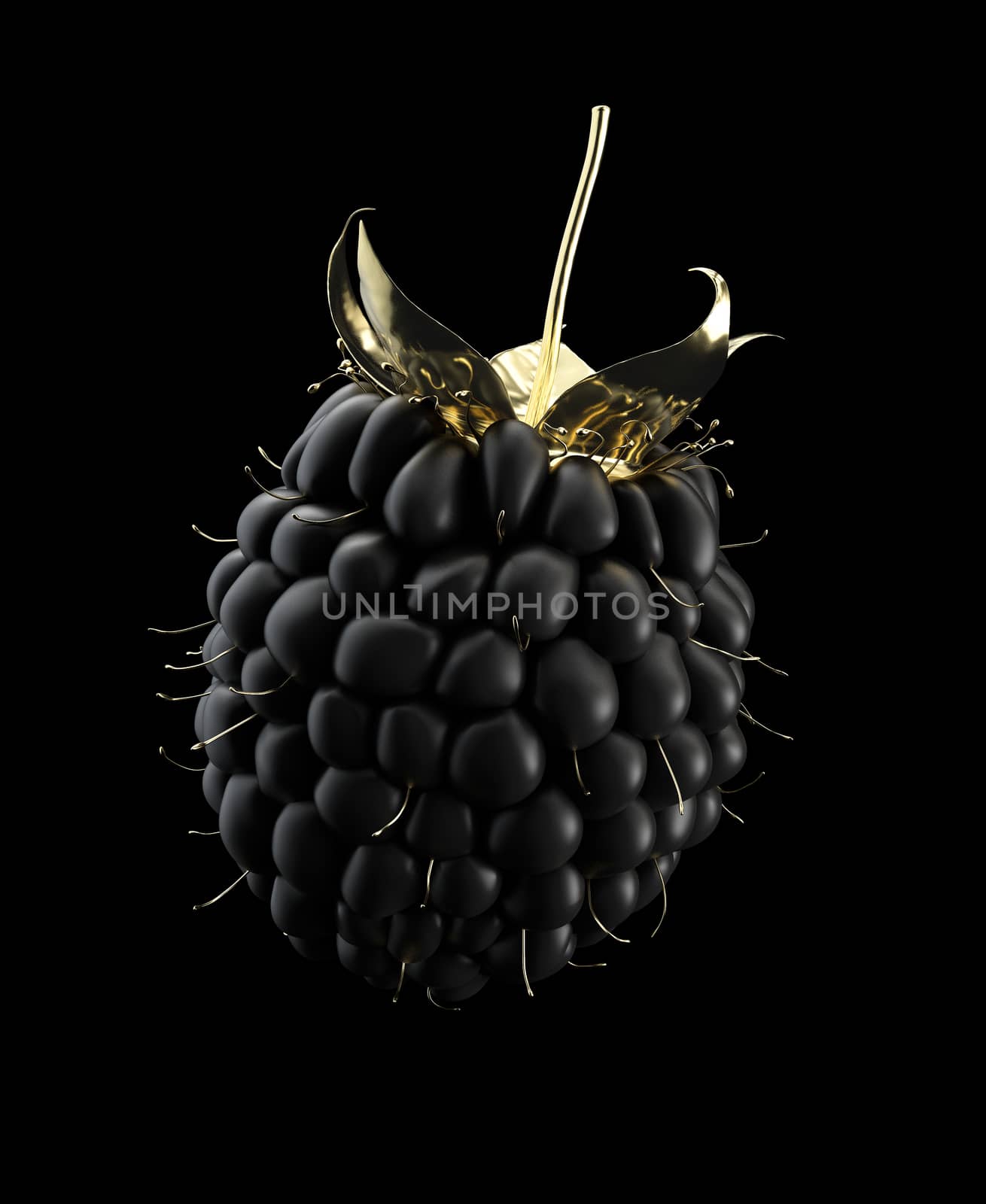 3d Illustration of Golden Raspberry isolated on black background.