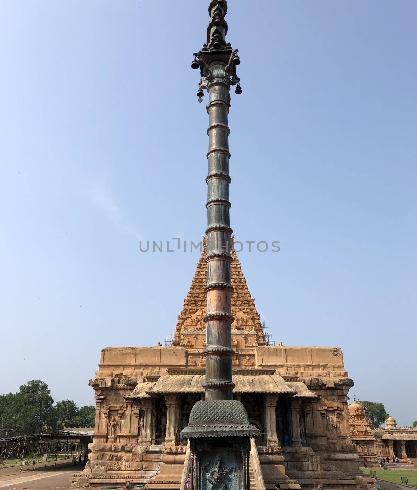 The Brihadisvara temple or Brihadeeswar temple located in Thanjavur, Tamilnadu built by Tamil King Raja Raja Chola-I between 1003 and 1010 AD. This is the Hindu temple built in Dravidian architecture style. The temple is entirely built with granite stones and the temple contains many monolithic sculptures in it. This temple is one of the `Great Living Chola Temples` and also tamil words are inscribed in the wall of the temple. This temple is dedicated to Lord shiva and it is a UNESCO World Heritage Site.