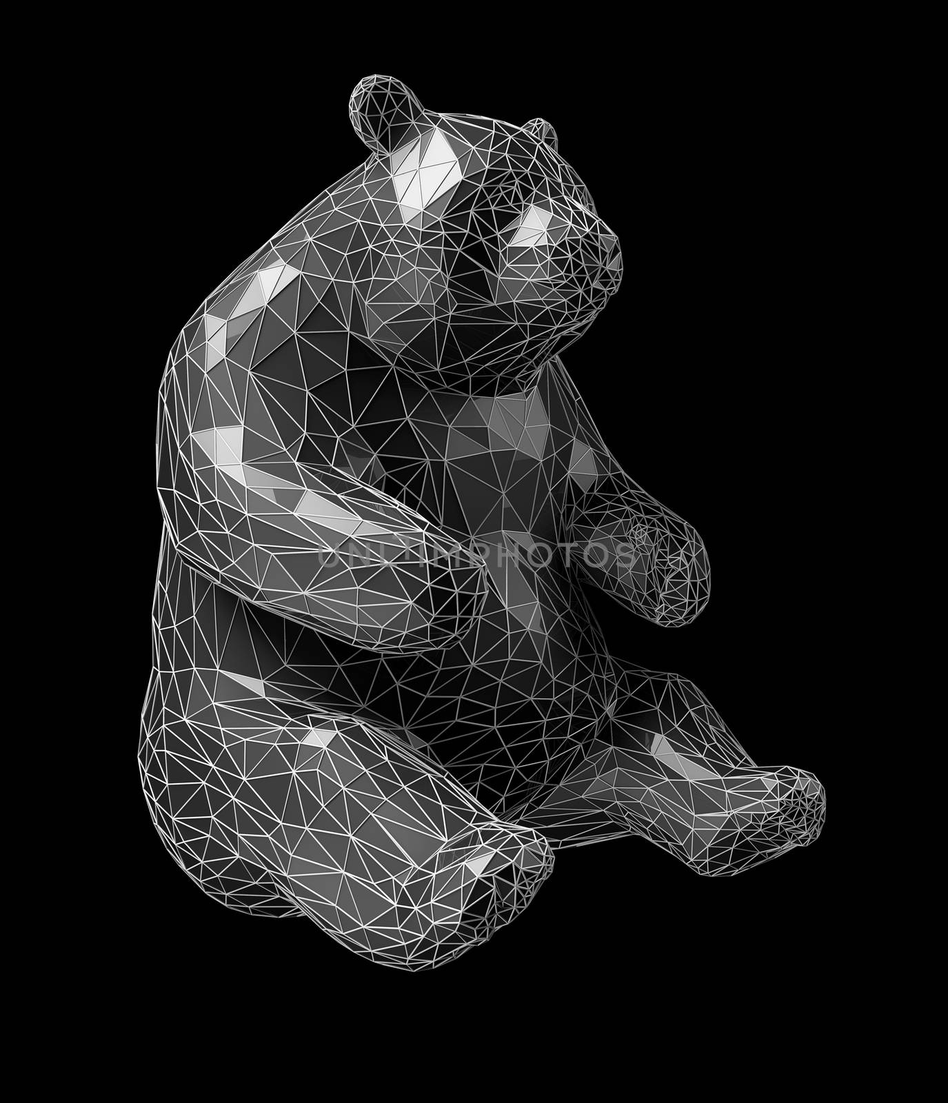 3D Illustration of low poly style bear isolated black by tussik