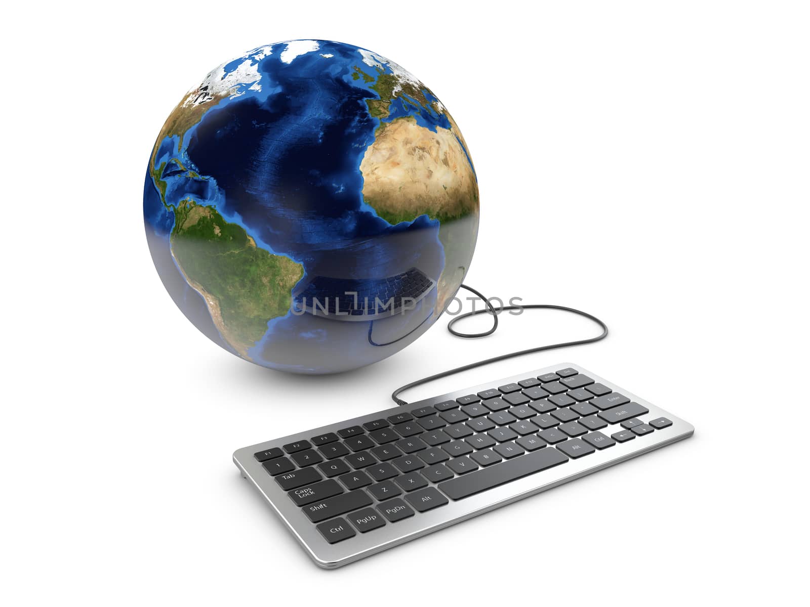 3dIllustration of Earth Globe connected with computer keyboard by tussik