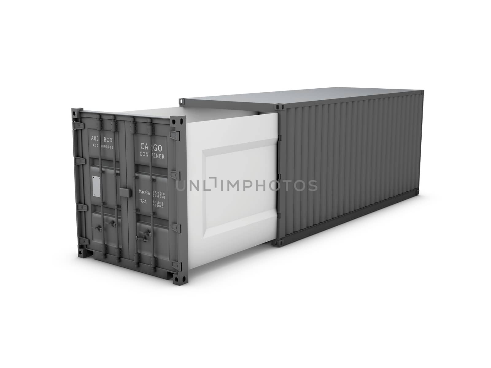 Opened shipping container, 3d Illustration isolated white by tussik