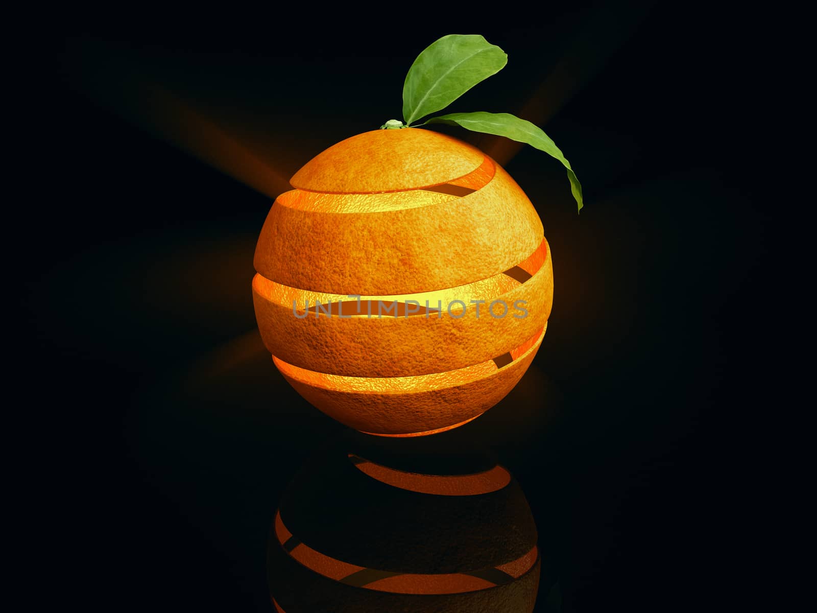 3d Illustration of Orange fruit with orange leaves.