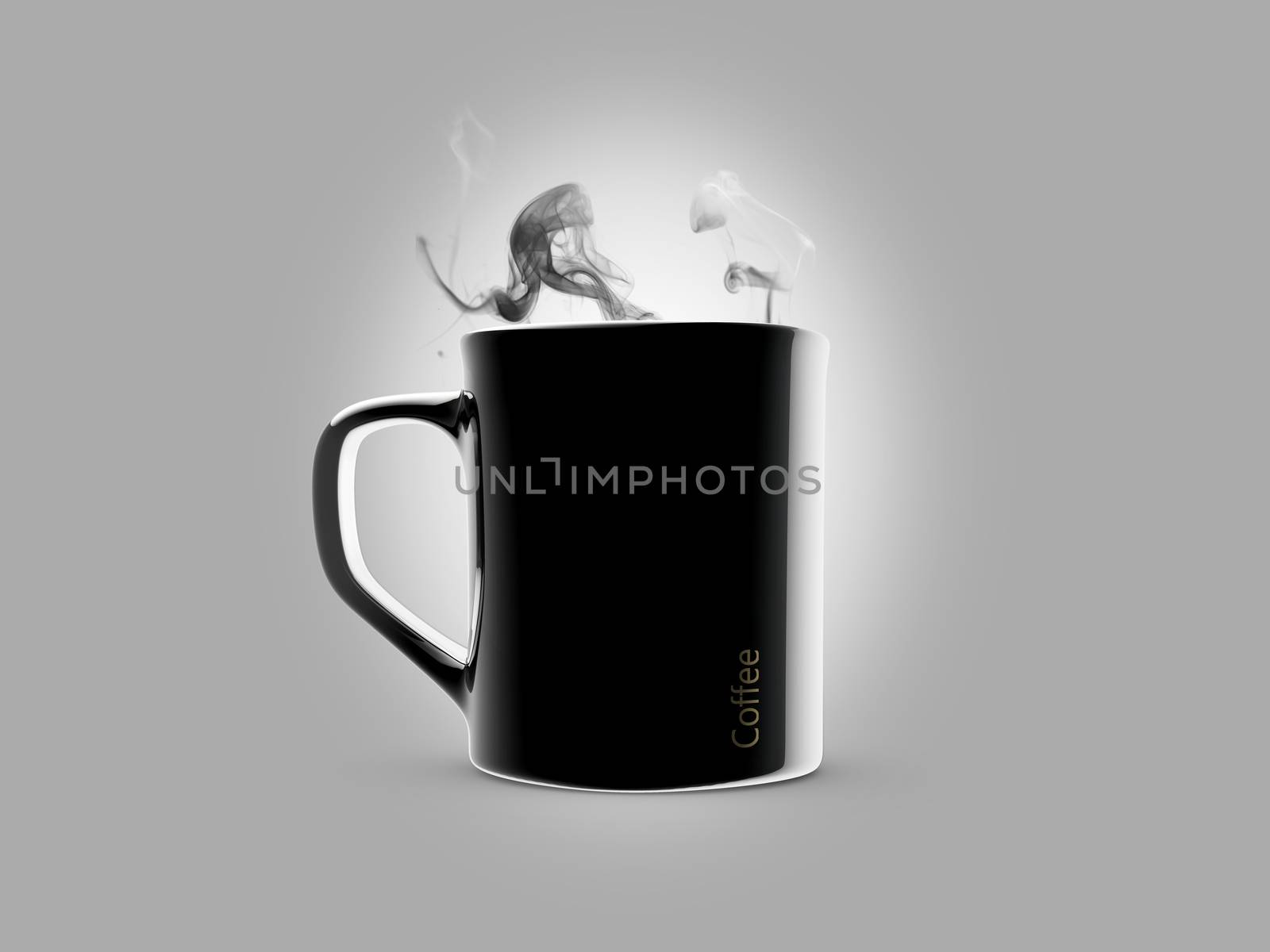 Black ceramic coffee mug. Isolated on a gray