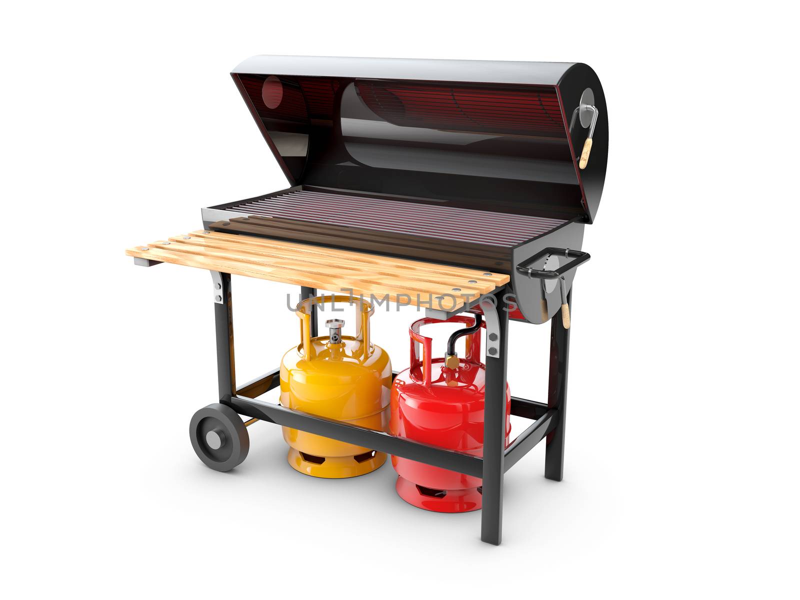 3d Illustration of a stainless steel gas barbeque or grill.