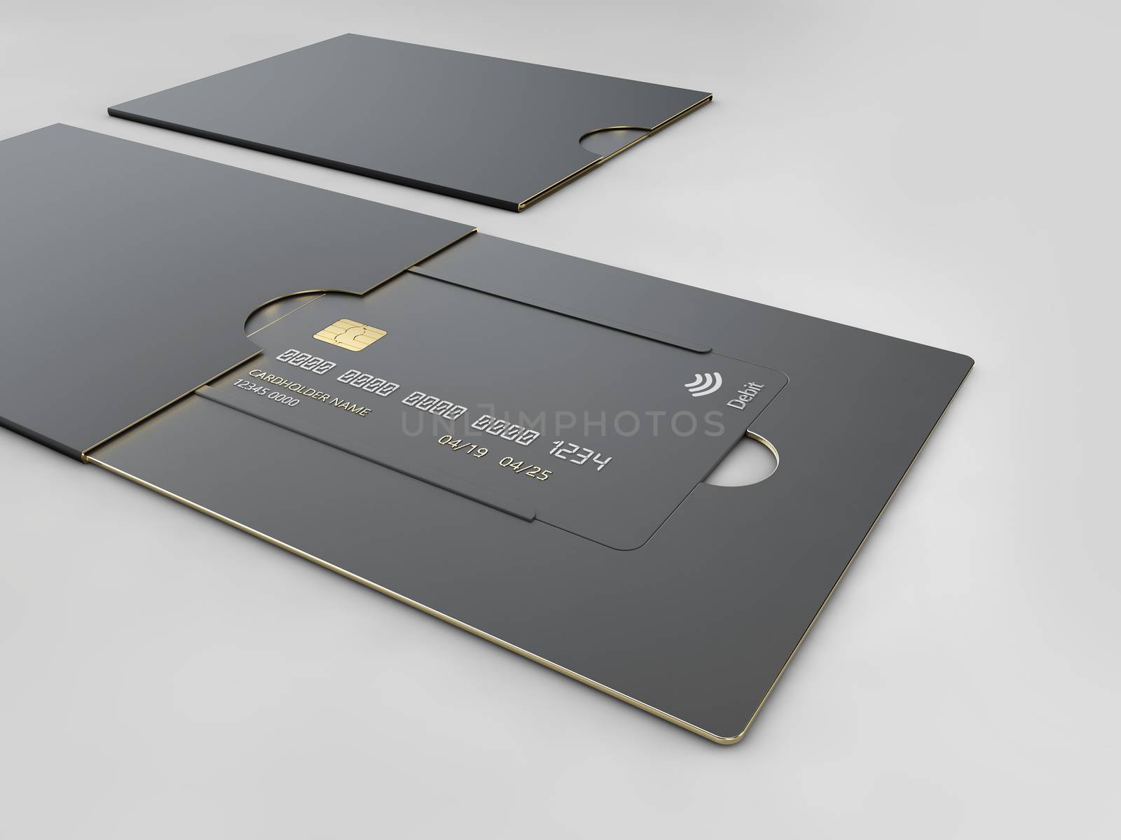 Black blank credit cards mockup isolated on gray background 3d illustration. by tussik