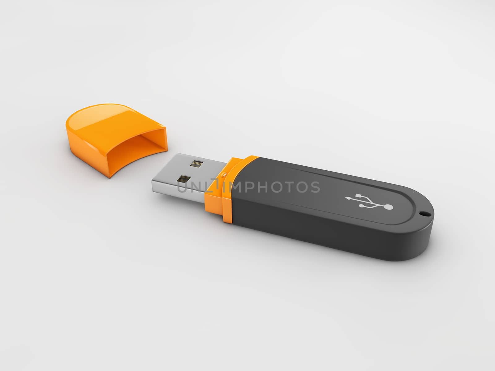 3d Illustration of USB memory isolated on white. USB memory with black and yellow body by tussik