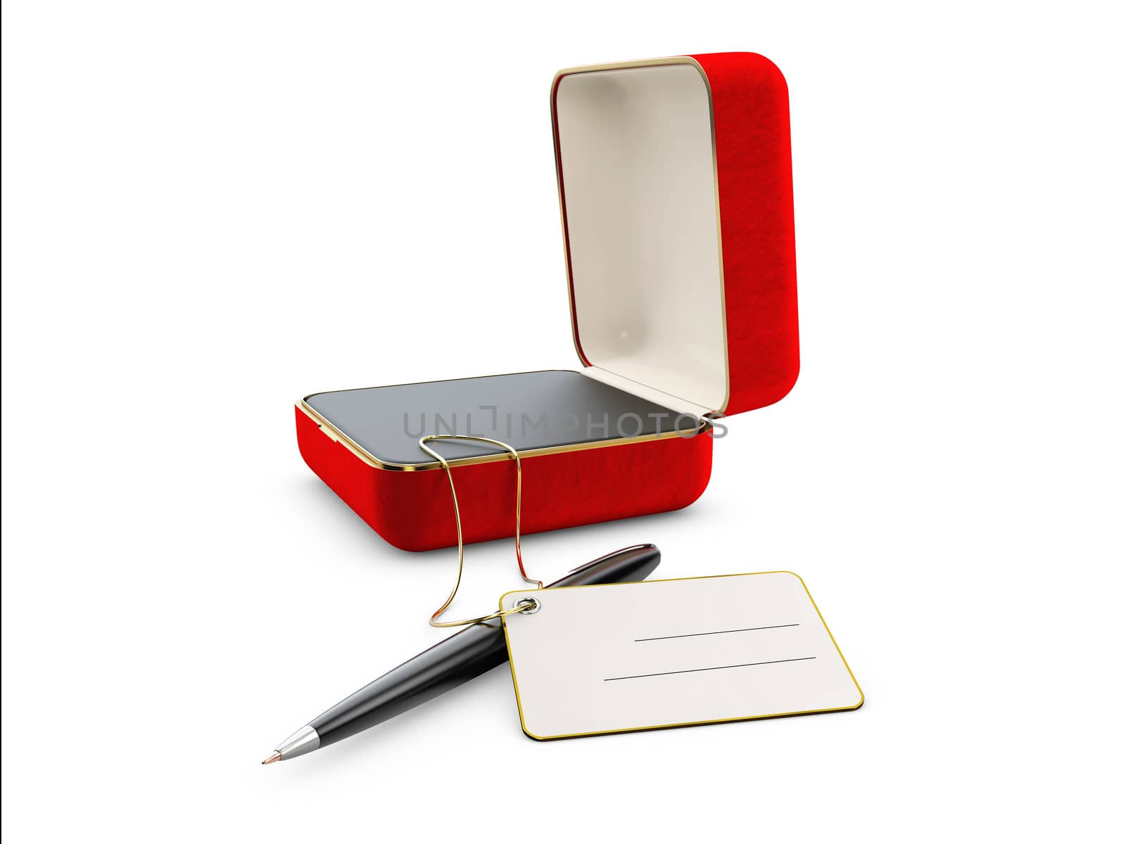 3d Illustration of red jewelry box isolated on white.